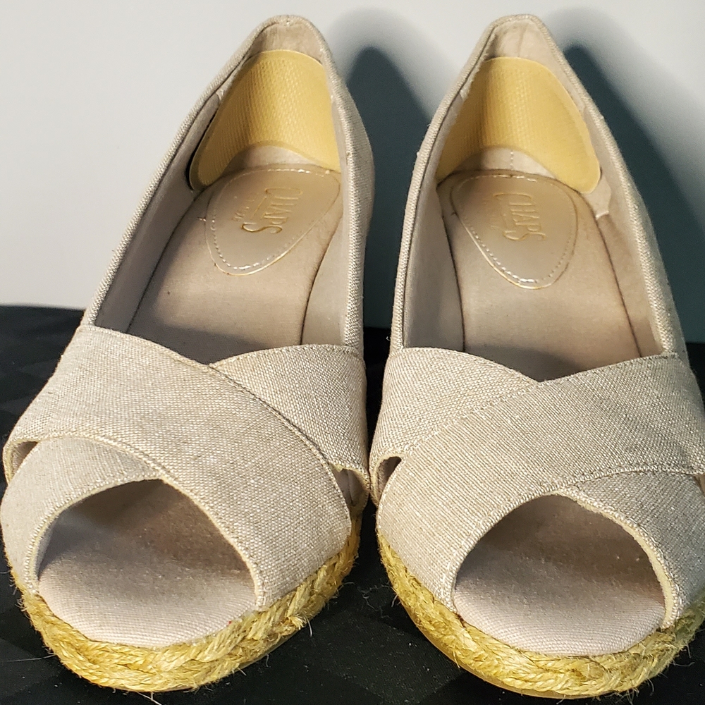 Chaps Cream Espadrille Peep-Toe Wedges
